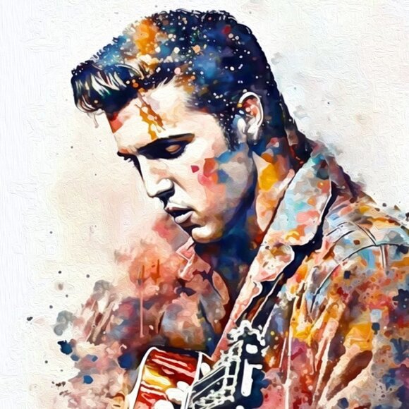 4x6 Elvis Presley Playing Guitar Watercolor Oil Painting Print King of Rock‎ - Picture 5 of 7